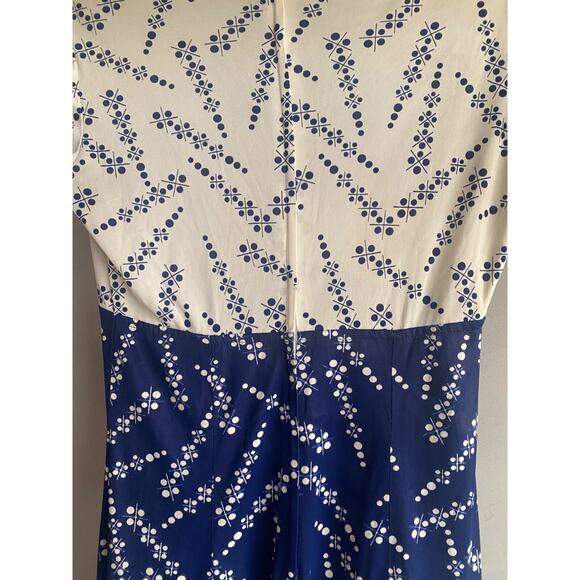 VTG 1960s Handmade Womens SMALL White/Blue Sleeveless A-Line DRESS Poly - Picture 9 of 16